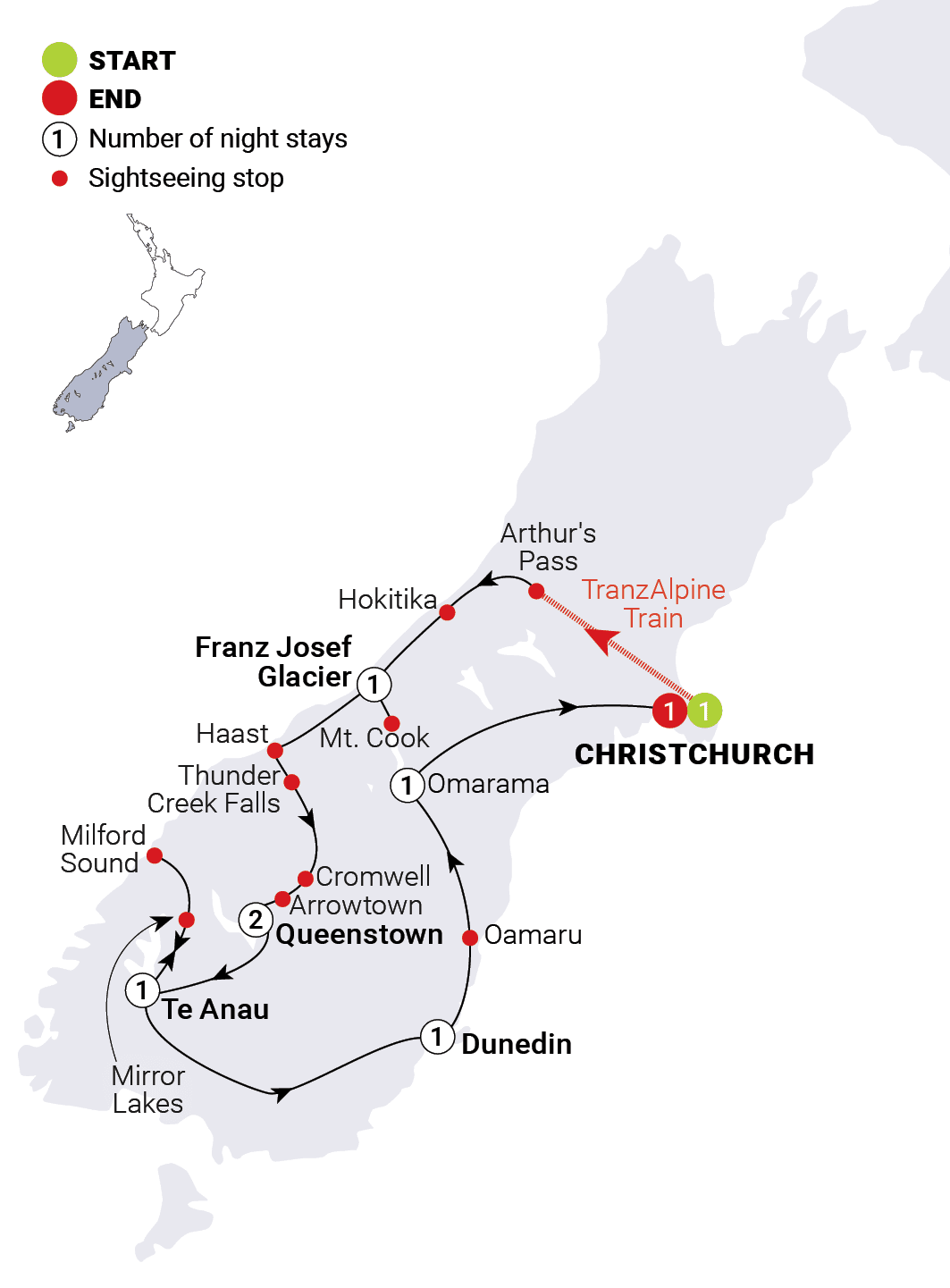 Southern Wonders route map