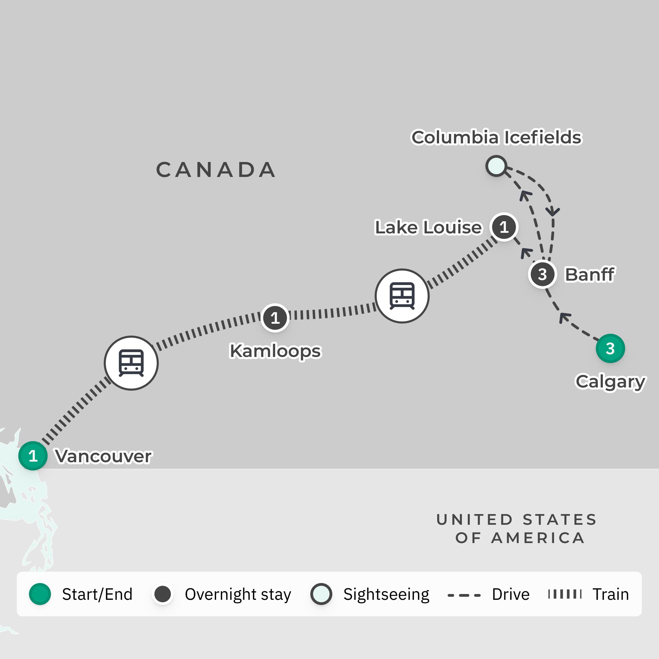 Wild Western Canada with Calgary Stampede & Rocky Mountaineer Rail Journey route map