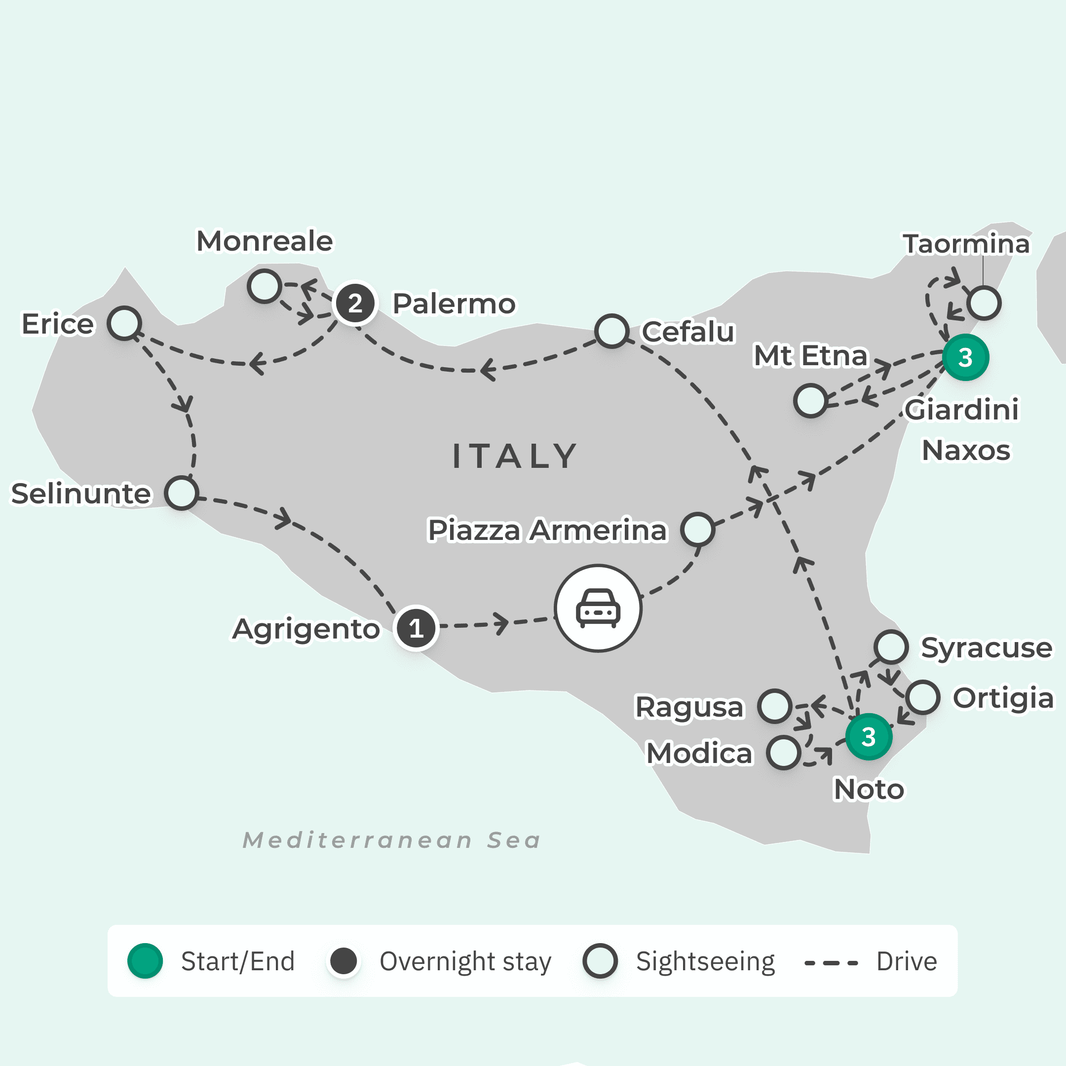 Best of Sicily with Mount Etna Winery Lunch & Syracuse  route map