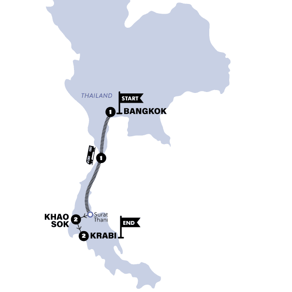 Southern Thai Highlights route map