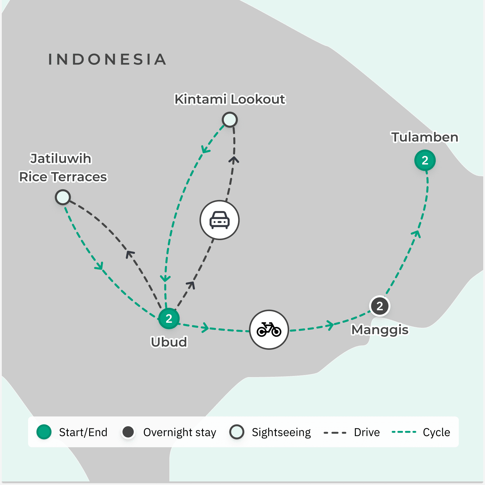 Bali E-Bike Cultural Tour with UNESCO Rice-Terrace Cycle & Shipwreck Snorkelling route map