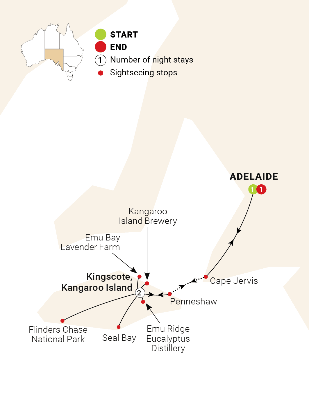 Remarkable Adelaide to Kangaroo Island route map