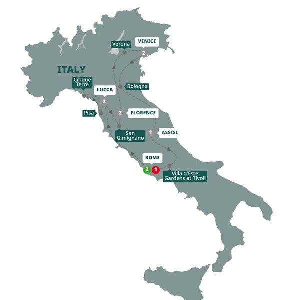 Wonders of Italy route map