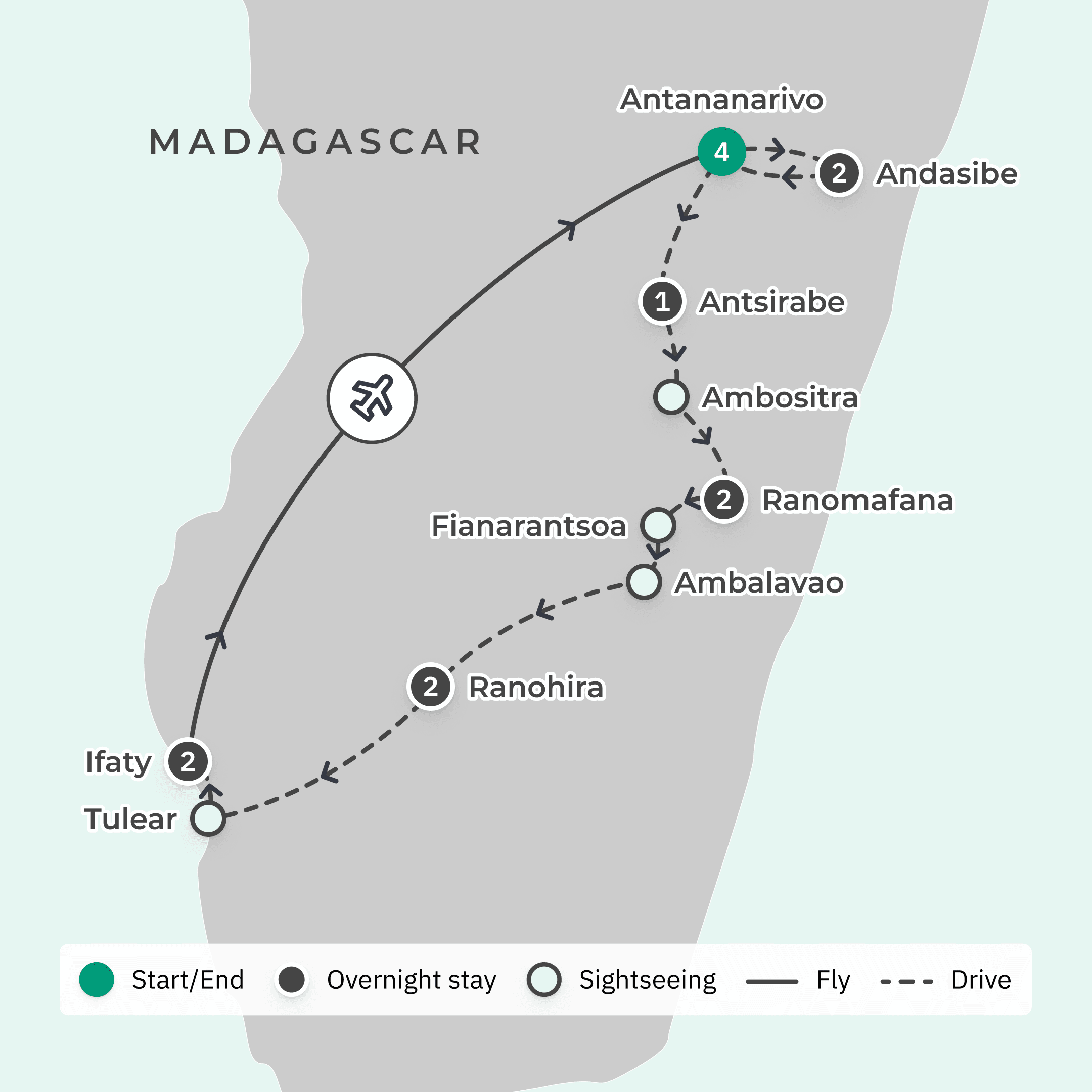 Madagascar 2024: Small-Group Eco-Tour with Rare Wildlife Viewing, National Parks & Unique Cultural Experiences route map