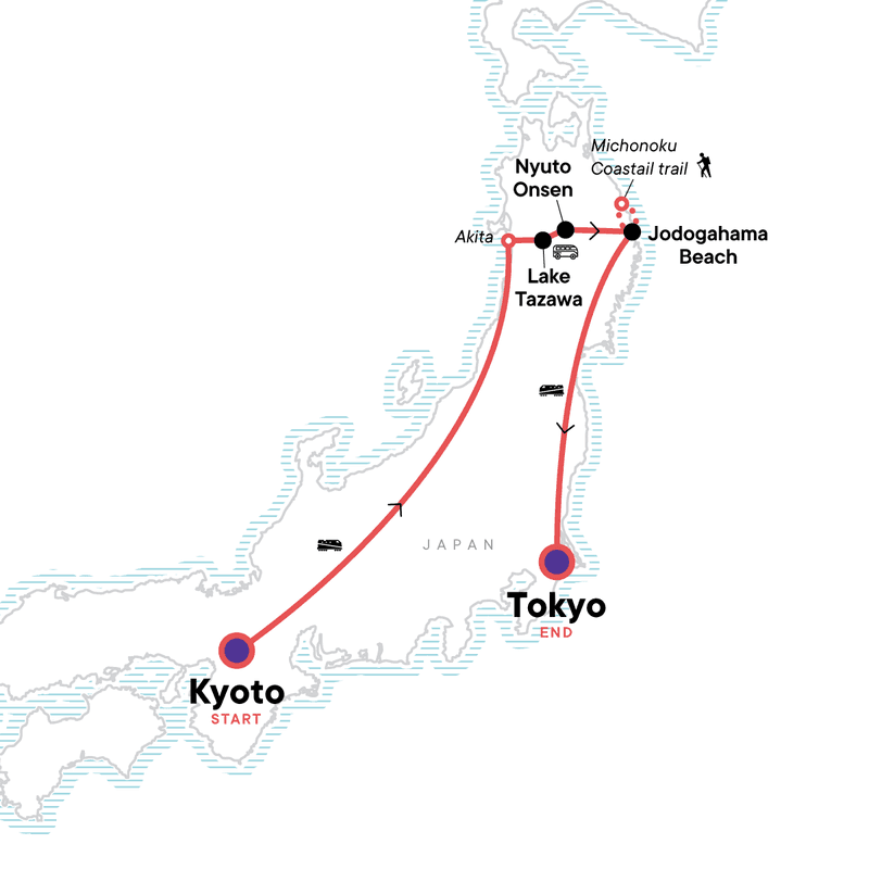 Japan: Kyoto, Tokyo & the Michinoku Coastal Trail route map