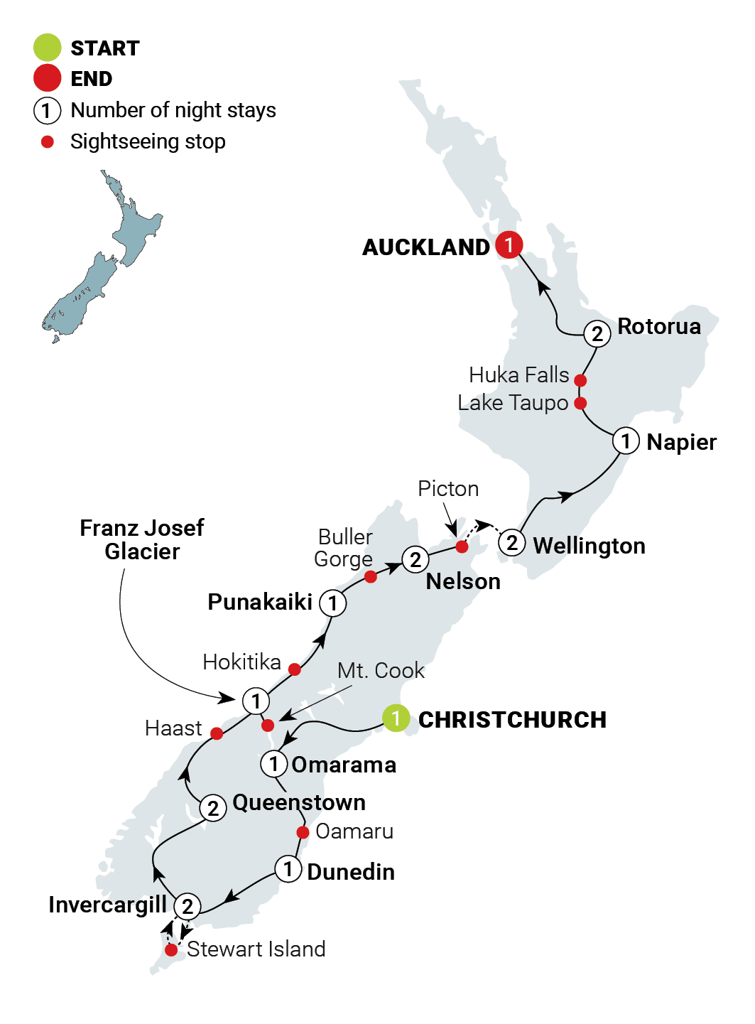 Essence of New Zealand route map