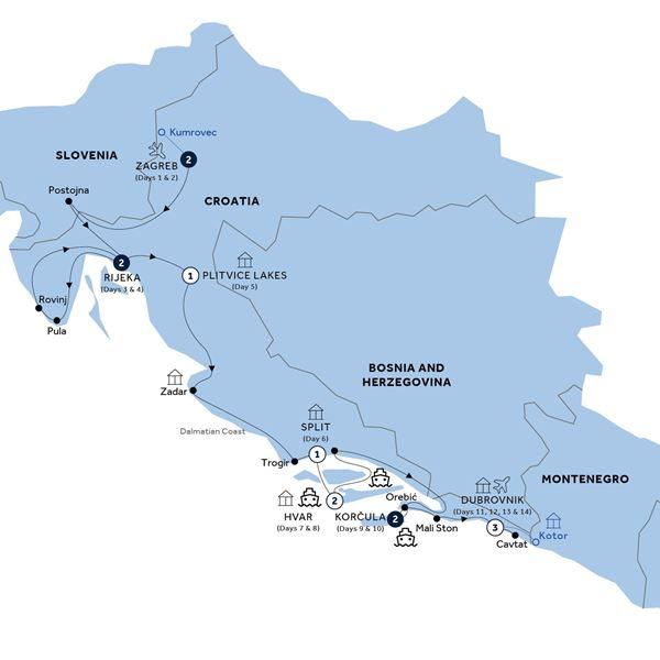 Country Roads of Croatia - Classic Group route map