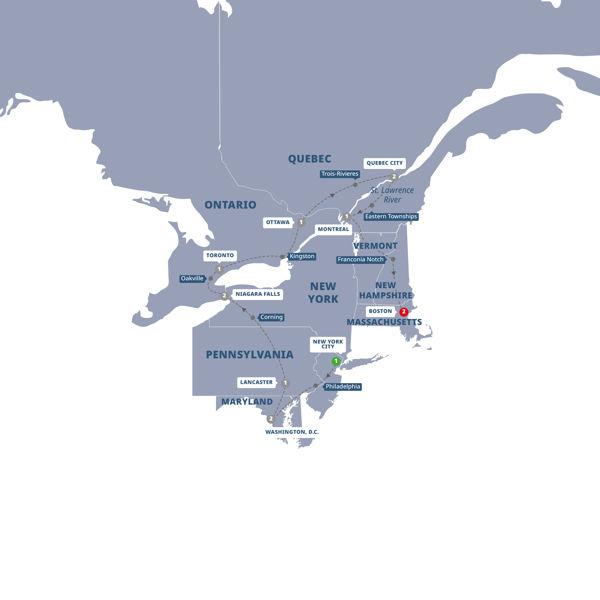 East Coast USA and Canada End Boston route map