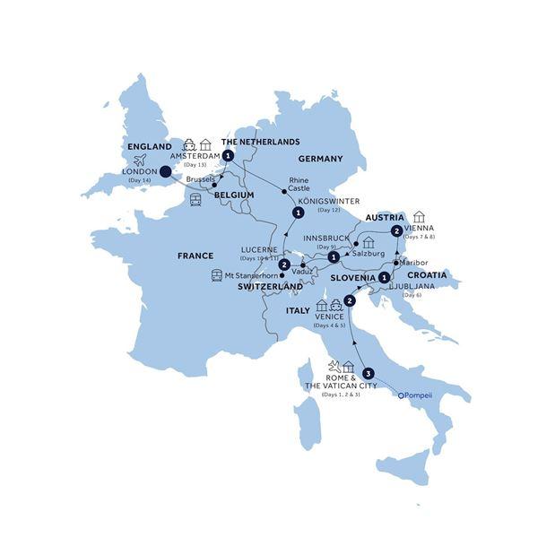 Splendid Europe - Return Eurostar, Classic Group route map