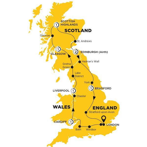 England and Scotland Heritage route map