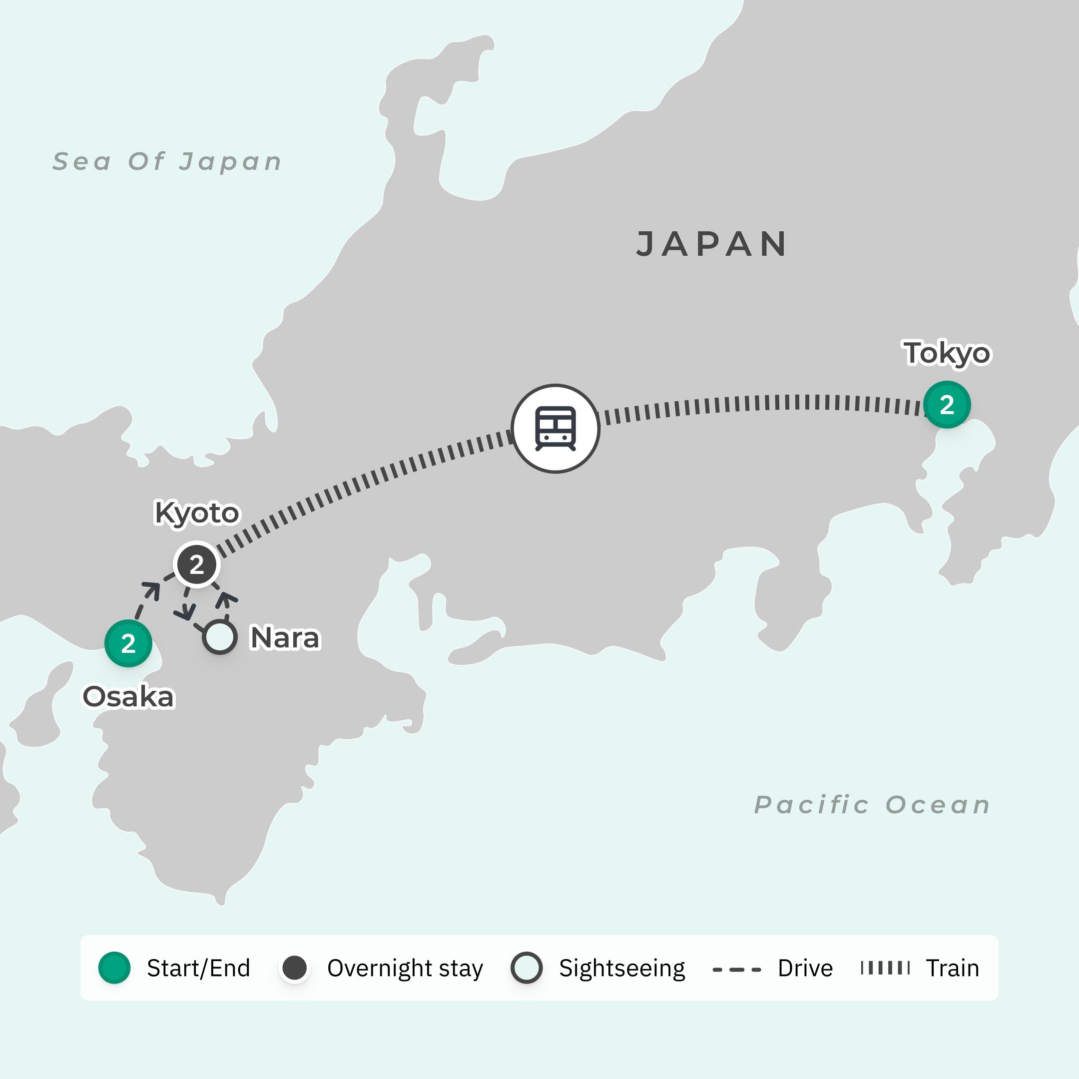 Classic 7-Day Japan Highlights with Tokyo, Kyoto & Osaka route map