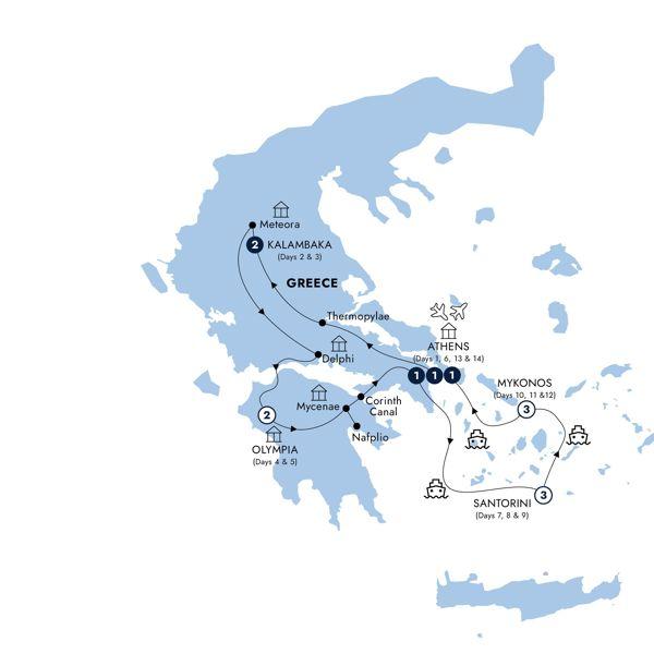 Treasures of Greece & The Islands - Classic Group route map