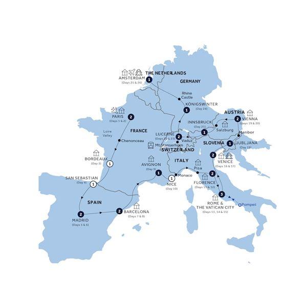 European Grandeur - Start Paris, End Amsterdam, Classic Group route map