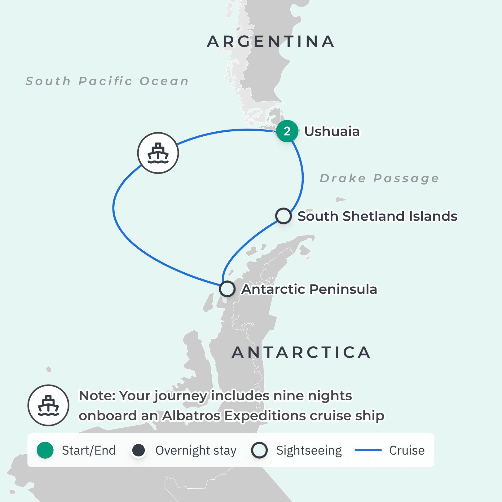 Antarctica 2024/25 Luxury Expedition Cruise with Ushuaia Pre-Cruise Stay & Tierra del Fuego Tour route map