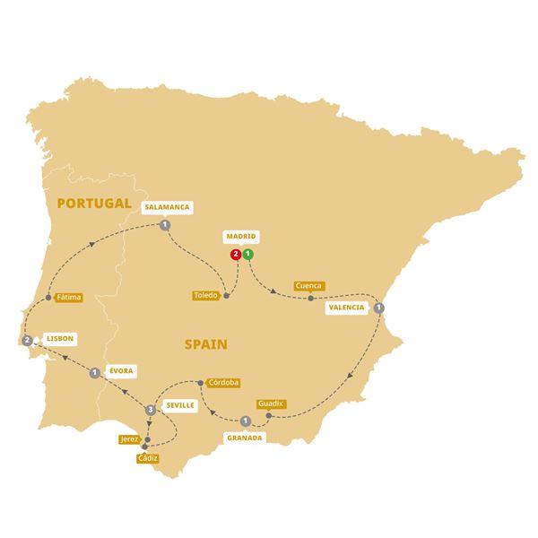 Highlights of Spain and Portugal route map