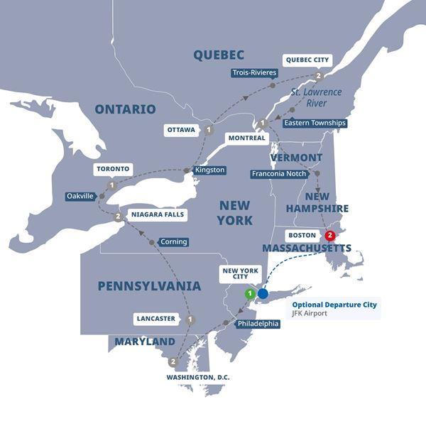 East Coast USA and Canada End Boston route map