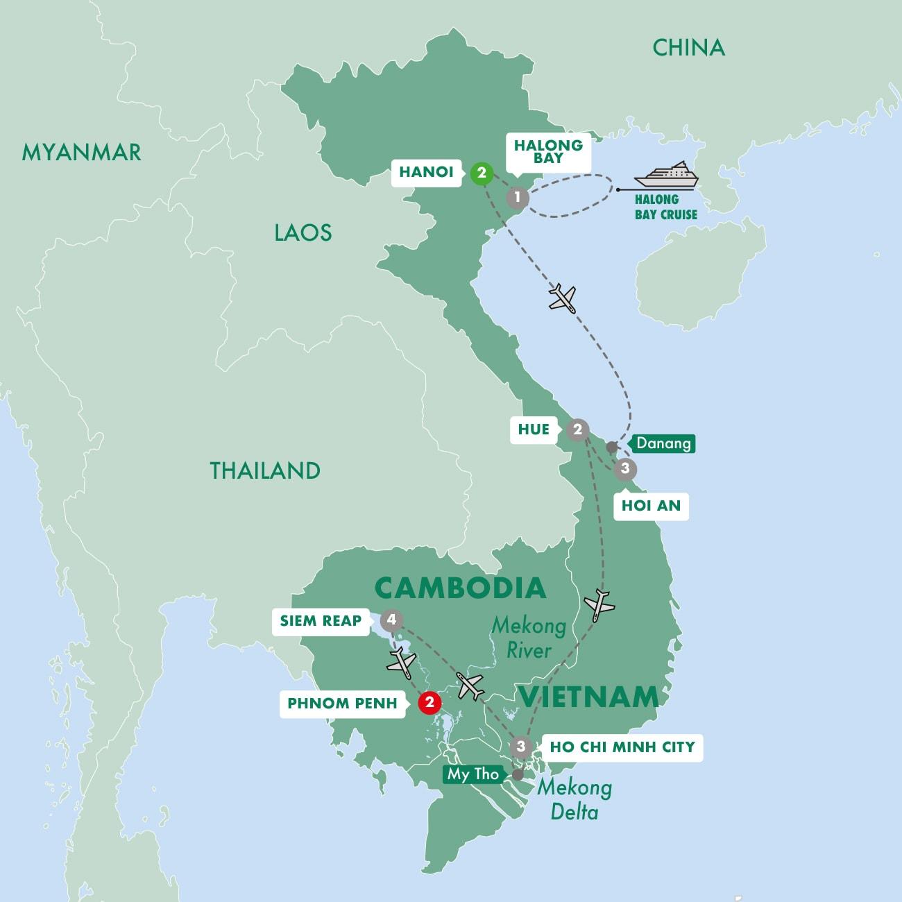 Vietnam and Cambodia Uncovered route map