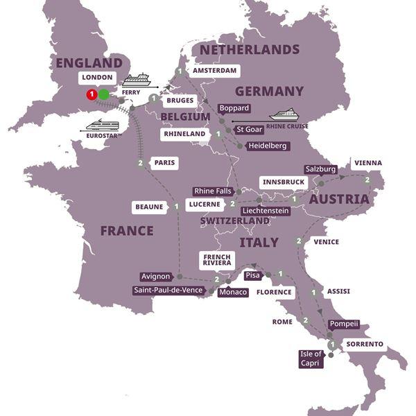 Grand European with Eurostar™ Extension route map