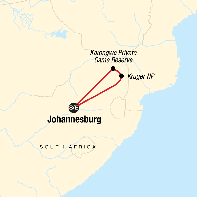 National Geographic Journeys with G Adventures: Explore Kruger National Park route map