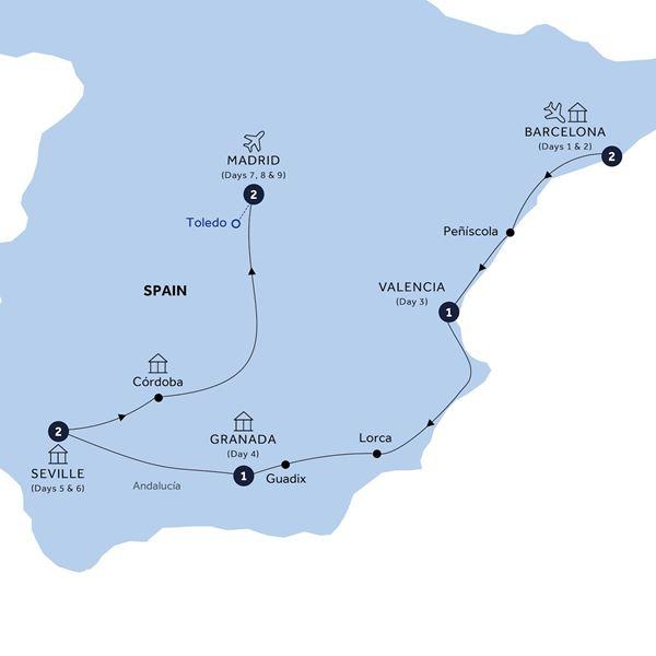Highlights of Spain - Classic Group, Winter route map