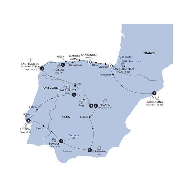 Grand Spain & Portugal - End Barcelona, Classic Group route map