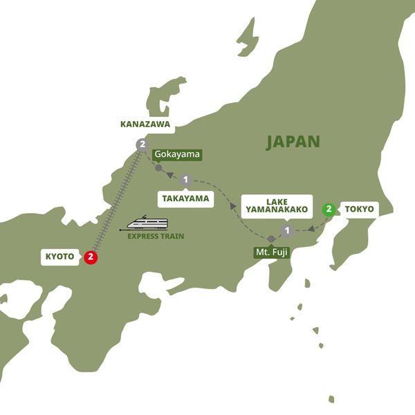 Splendours of Japan route map
