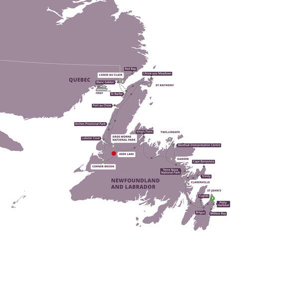 Scenic Wonders of Newfoundland and Labrador route map