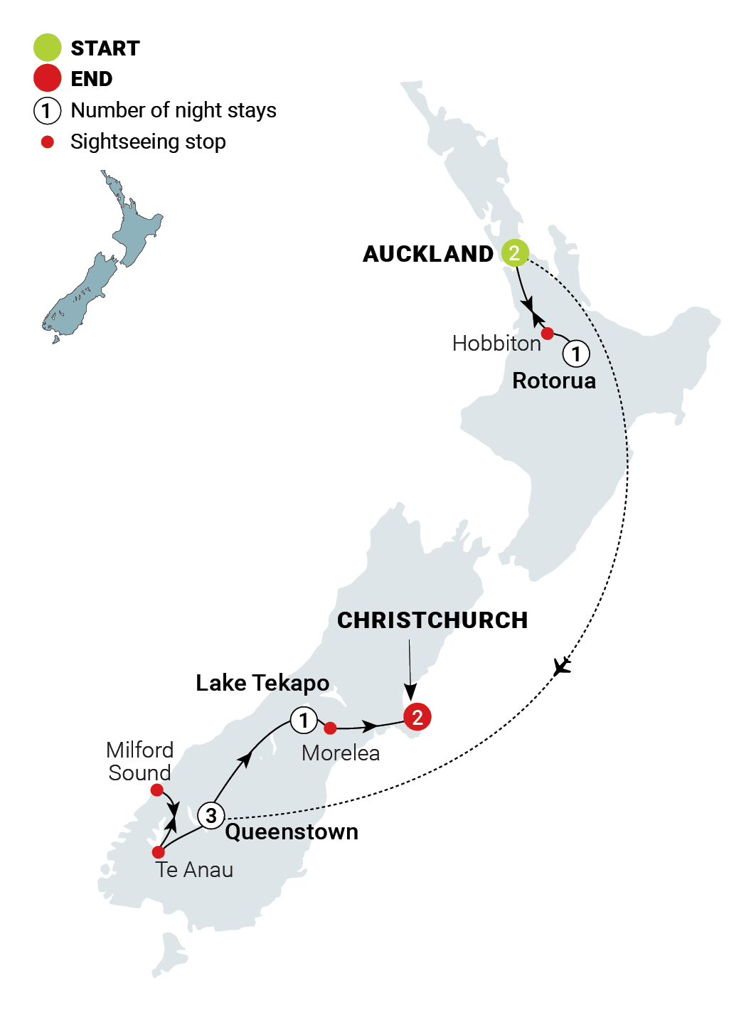 Contrasts of New Zealand route map