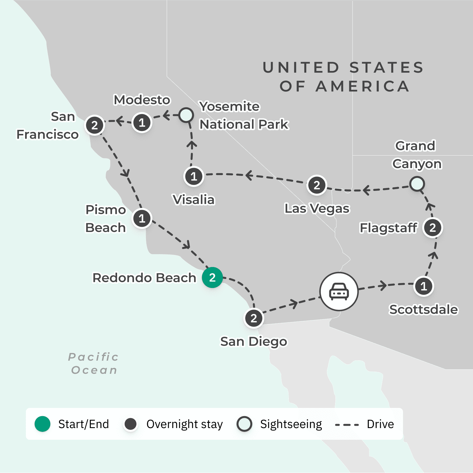 USA Golden West 2024 Road Trip Tour with California Coast