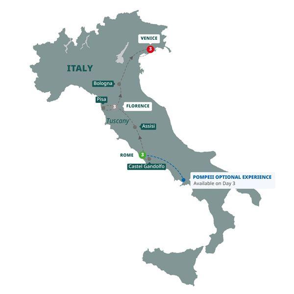 Great Italian Cities route map