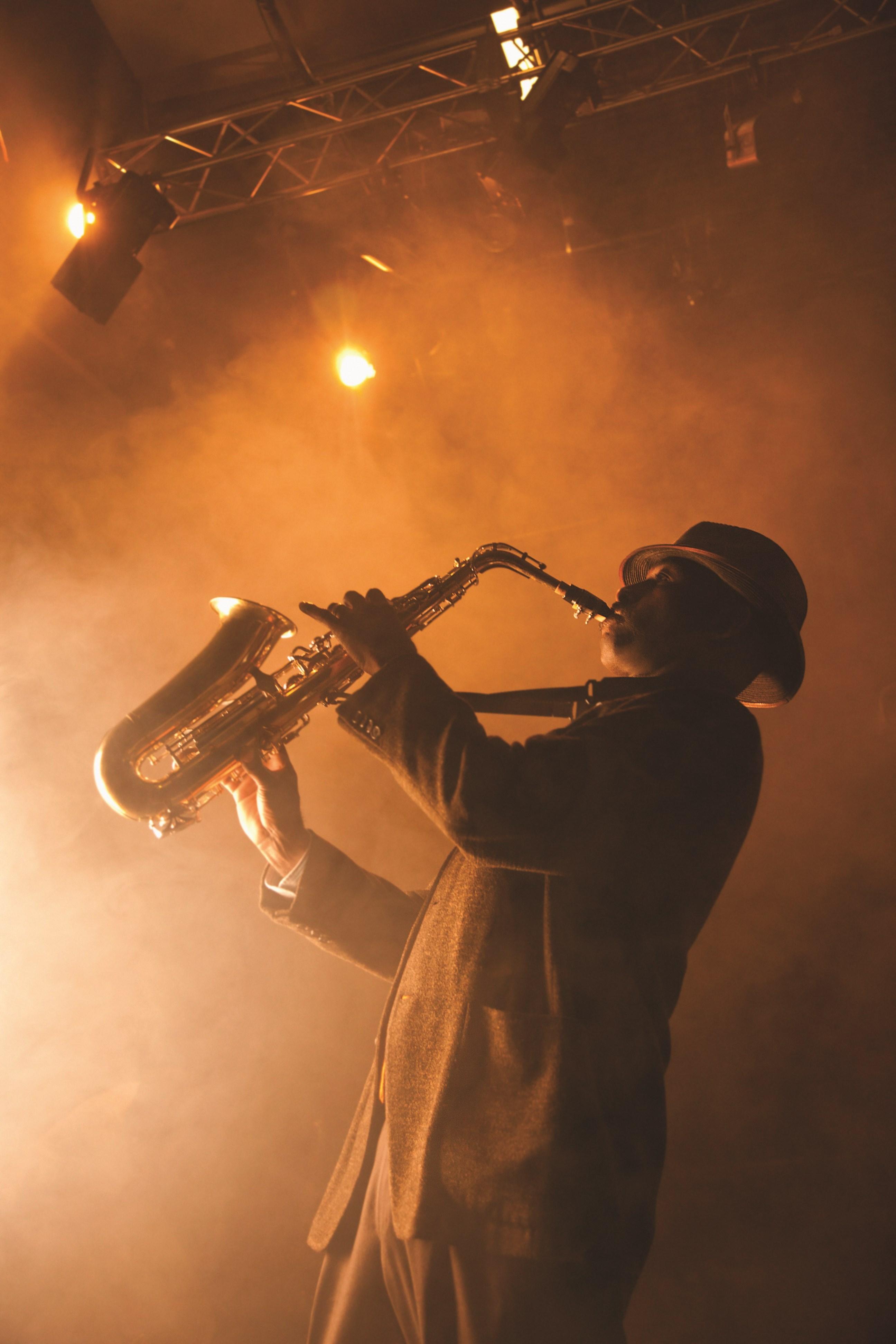 Musician Playing Saxophone On Stage, USA