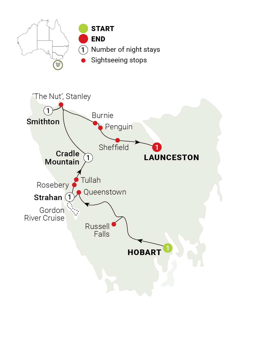 Tassie's Wilderness Icons route map