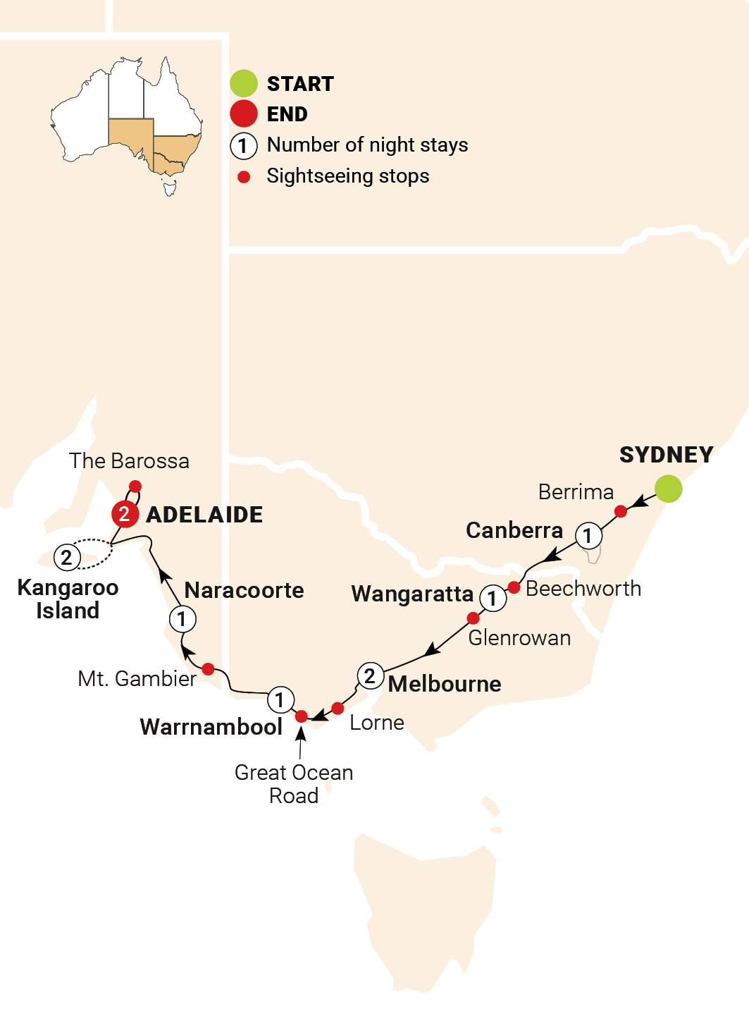 Tastes of Southern Australia route map