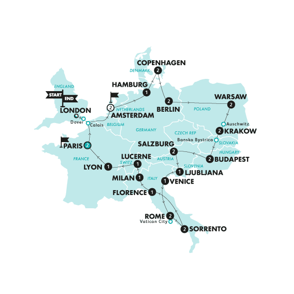 European Vistas | Start Amsterdam | Winter| 2024/25 route map