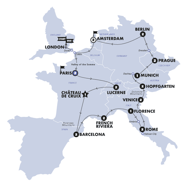 European Escapade | Plus | Start Paris | Summer 2025 route map