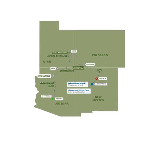 Colourful Trails of the Southwest End Santa Fe route map