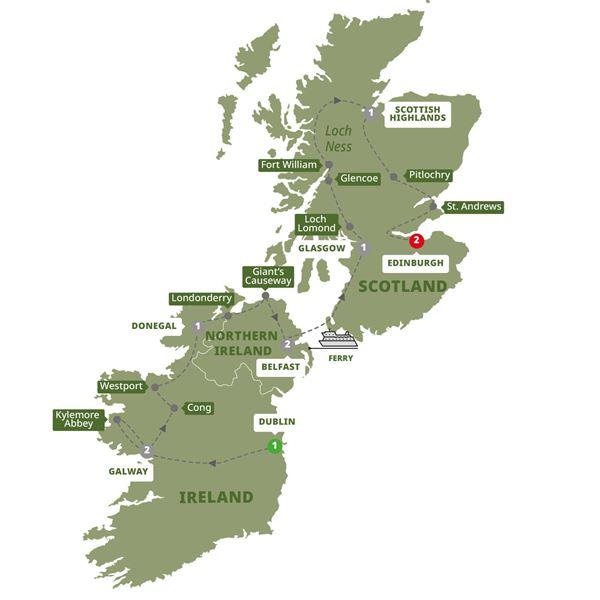 Highlights of Ireland and Scotland route map