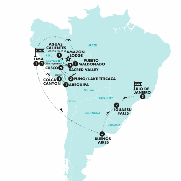 Ultimate South America with train to Machu Picchu (From Mar 2025) route map