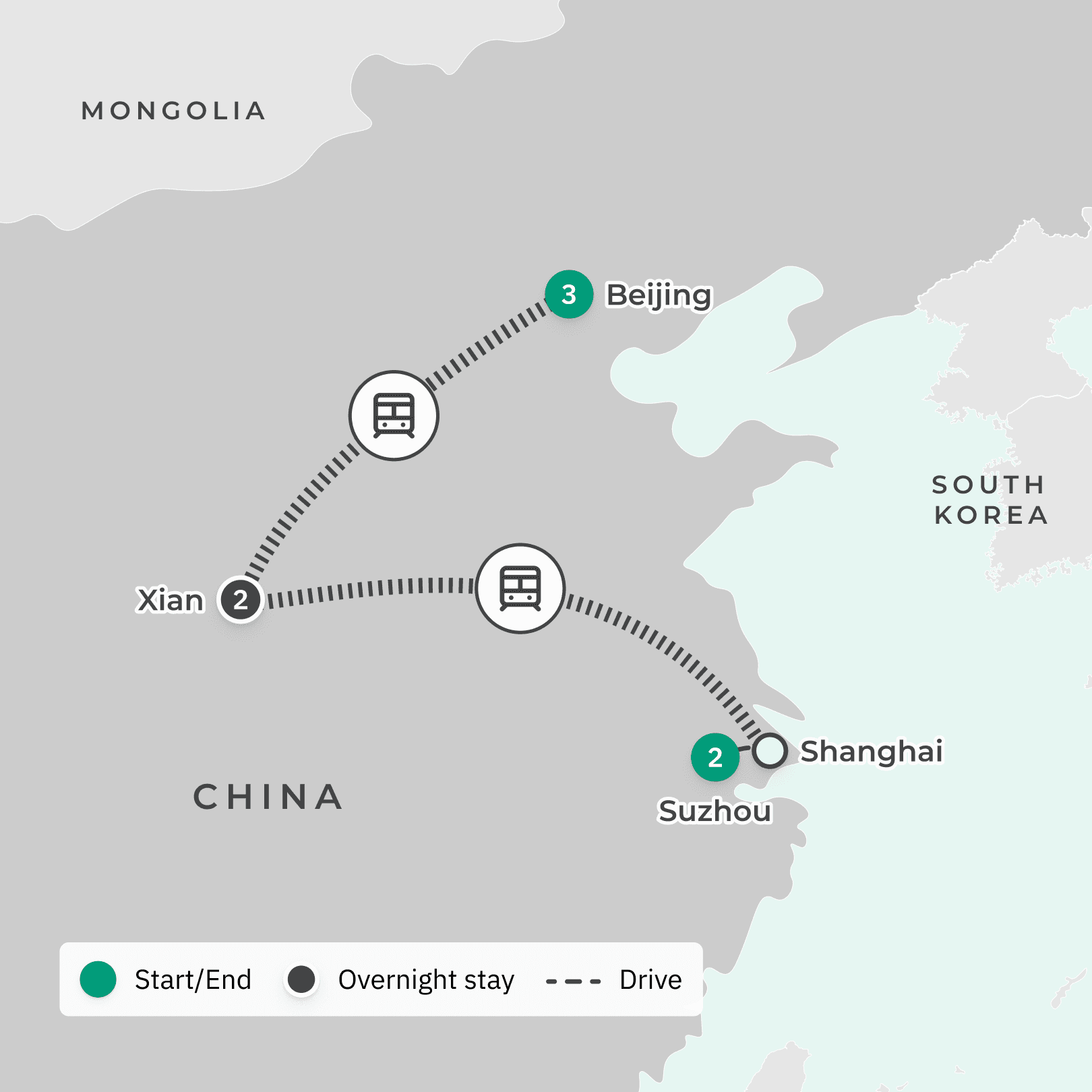 Essential China with Shangri-La Stays & High-Speed Train Transfers route map