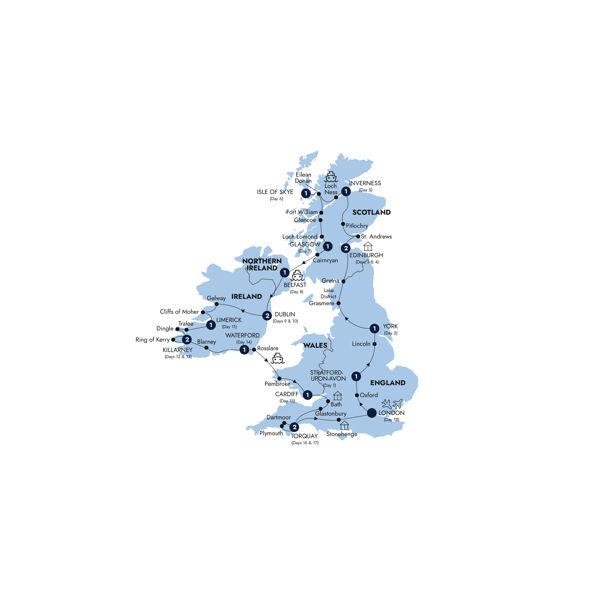 Romantic Britain & Ireland - Classic Group route map