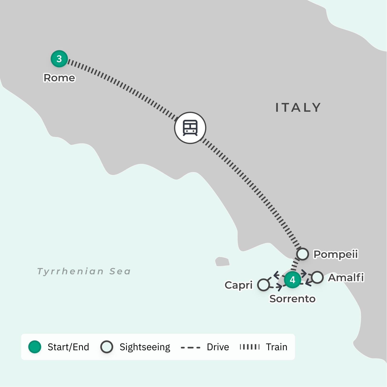 Southwest Italy Tour with Pompeii, Amalfi Coast Excursion & Skip-the-Line Vatican Museums Access route map
