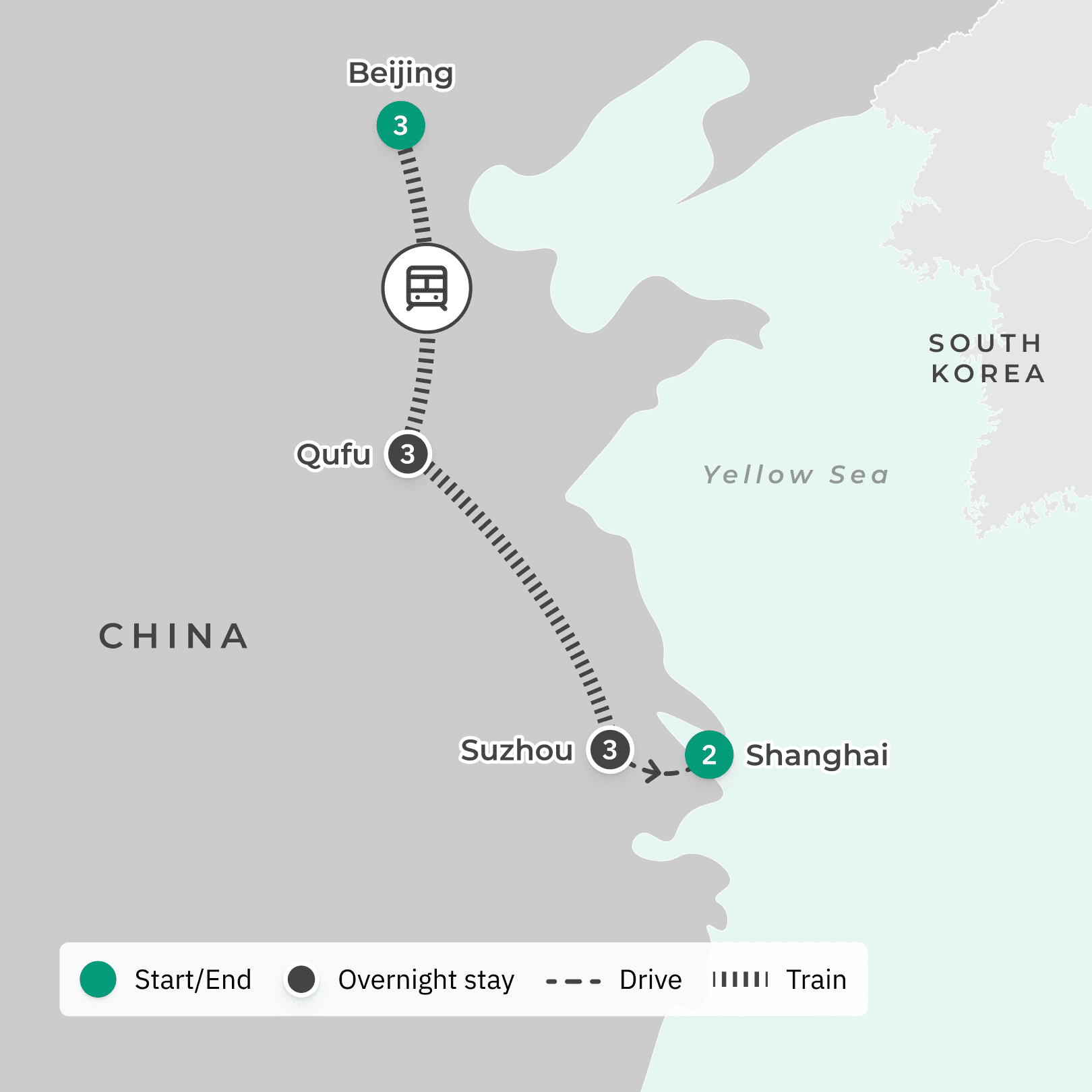 China 2024 Small-Group Tour from Beijing to Shanghai with Great Wall of China, Forbidden City, Confucius Temple & Suzhou Canals route map