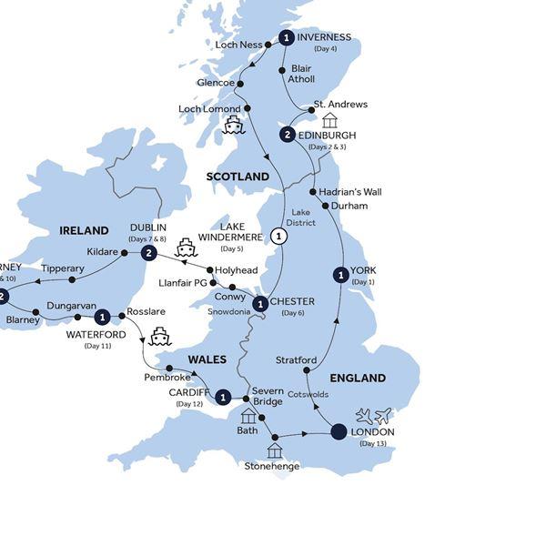 Britain & Ireland Explorer - Classic Group route map