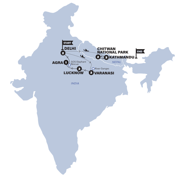 Delhi to Kathmandu Quest | 2025/2026 route map