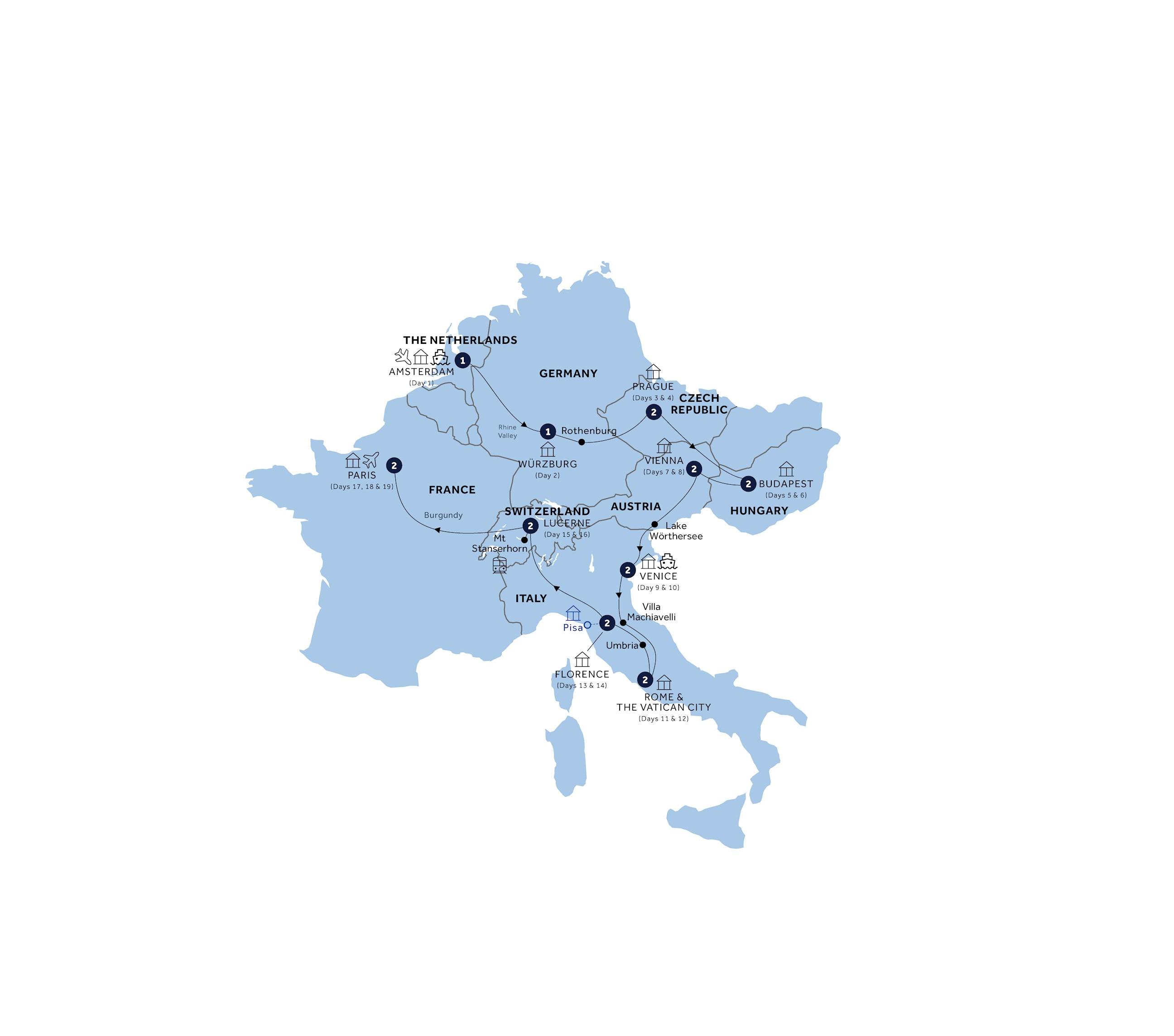 Romantic European - Start Amsterdam, End Paris, Classic Group route map