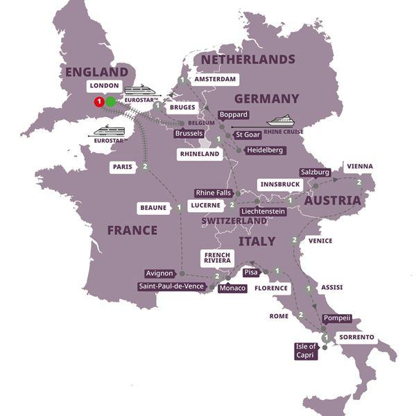 Grand European with Eurostar™ Extension route map