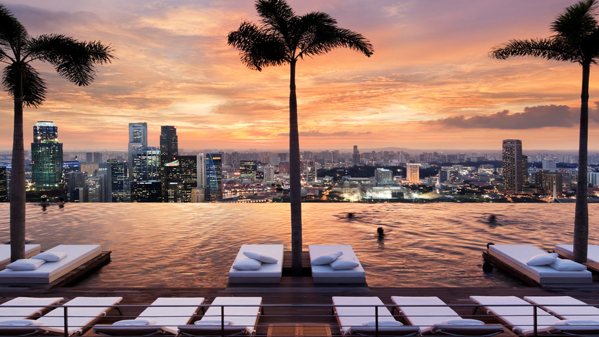 marina bay sands pool night