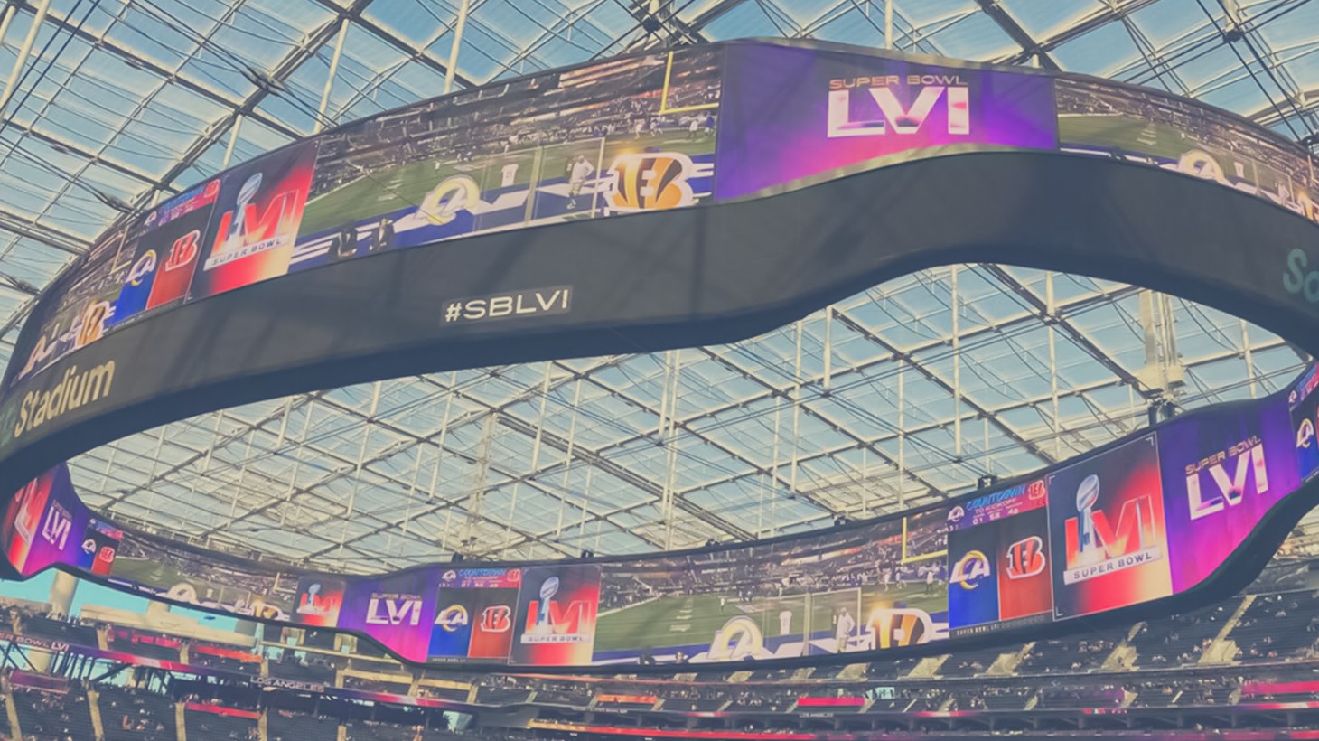 Los Angeles Rams Super Bowl LVI banner SoFi Stadium